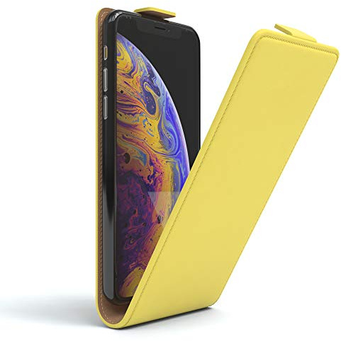 EAZY CASE Hülle kompatibel mit iPhone X/XS Flip Cover zum Aufklappen, Handyhülle aufklappbar, Schutzhülle, Flipcover, Flipcase, Flipstyle Case vertikal klappbar, aus Kunstleder, Gelb