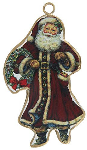 IB Laursen - Christbaumschmuck - Weihnachtsmann mit Kranz - Metall - 11 x 6 cm