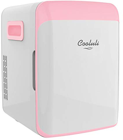 Cooluli 10L Mini Fridge Bedroom, Car, Office Desk & College Dorm Room, 12V Portable Cooler & Warmer Food, Drinks, Skincare, Beauty, Makeup & Cosmetics, AC/DC Small Refrigerator (Pink) (CL10L2P)