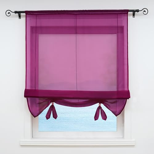 ESLIR Raffrollo Wohnzimmer Raffgardine Tunnelzug Gardinen Küche Transparent Bändchenrollo Vorhänge Modern Voile Violett BxH 60x155cm 1 Stück