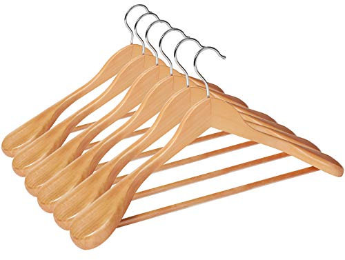 SONGMICS Anzugbügel, 6er Set, Kleiderbügel aus Massivholz, rutschfest, für Hemden, Mäntel, Jacken, Hosen, Anzüge, um 360° drehbarer Haken, naturfarben CRSH06NL