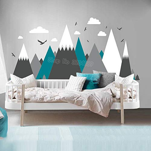 YTYTOO Graue Creme Berge Wand Aufkleber Inneneinrichtungen, selbstklebendes Wandtattoos,für Kinderzimmer Kindergarten - Eagles Pine Trees Wolken schöne Kunst Wandbilder Aufkleber,Wandbild,286 X127CM