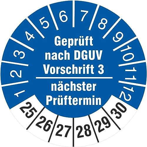 200 Prüfplaketten 30 mm geprüft nach DGUV Vorschrift 3 nächster Prüftermin 2025-2030 Prüfetiketten