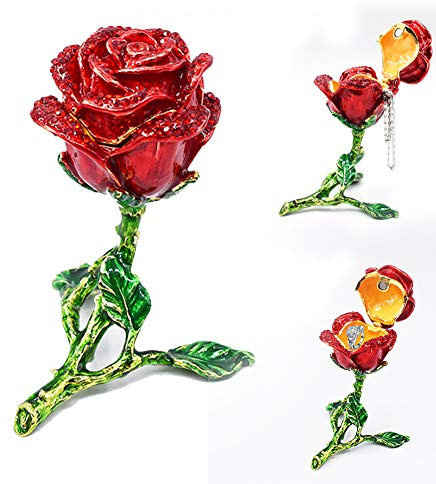 Cozyhoma Ringschatulle aus Zinn, Rosen-Form, für romantische Verlobung, Hochzeit, Ring (ohne Schmuck)