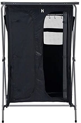 Hi-Gear Elite 6 Wardrobe with 5 Shelves, Hanging Rail & Side Pockets, Steel Frame, Easy to Assemble, Portable, Folding, Collapsible, Ideal for Camping and Festivals, includes Carry Bag, Black