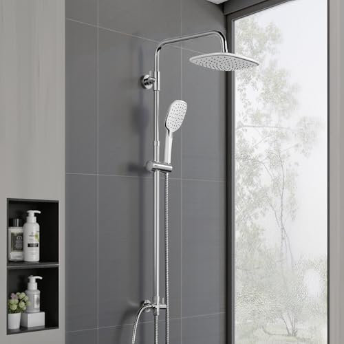 Colonna Doccia Senza Miscelatore,Set Doccia Completo Acciaio Inox 3 Funzioni Soffione Altezza Regolabile(Quadrato 20 * 20cm)