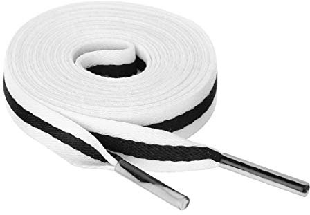 sourcing map 2 Pares Cordones de lona planos Mujer Hombre Blanco Negro Blanco 130cm/51.18