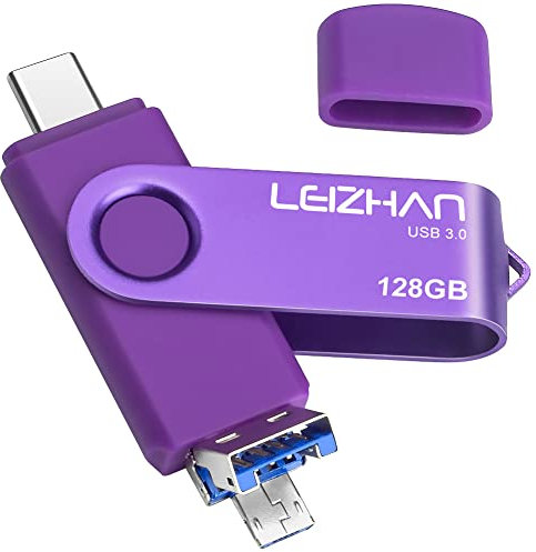 Chiavetta USB 128GB, 3 in 1 Tipo C/Micro USB/USB 3.0 Impermeabile Pen Drive Flash Drive per Telefono Huawei Samsung Android Tablet Mac PC(Viola, 128GB)