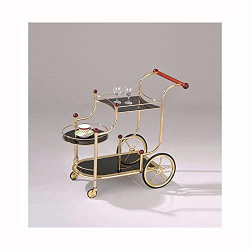 SGSG Kitchen Islands & Carts Lacy Servierwagen, vergoldet, Kirschholz & schwarzes Glas