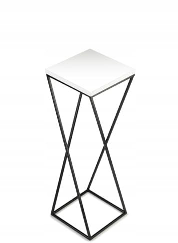 HowHomely Blumenständer Metall 70 cm Hoch - Blumenhocker mit Weiß MDF-Platte auf Schwarz Ständer - Pflanzenständer im Loft-Stil für die Innendekoration