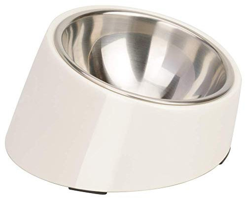 SuperDesign Mess Free 15° Slanted Bowl for Dogs and Cats, Tilted Angle Bulldog Bowl Dog Feeder, Non-skid & Non-spill, Easier to Reach Food L/2 Cup White
