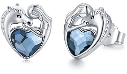 Pferde Ohrstecker 925 Silber Ohrringe Pferde Hypoallergen Creolen Kinder Stecker Kristall Pferdeliebhaber Schmuck Pferde Mädchen Geschenk
