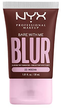 NYX Professional Makeup Fond de Teint Effet Flouté Bare With Me Blur, Couvrance Moyenne, Fini Mat Naturel, Niacinamide, Matcha & Glycérine, Hydratation Jusqu'A 12H, Teinte : Mocha (22)