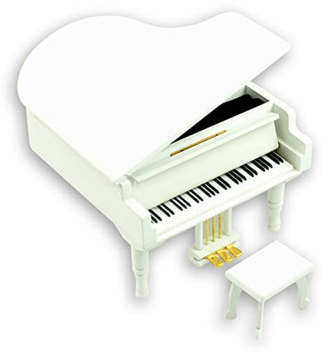 BinkeGG Weiß Spieldose Holz Groß Klavier Uhrwerk Spieluhr mit Sankyo Musik Mechanismus (Option 60 Melodien) (Moon River)
