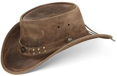 Black Forest Fox Buffalo Bill Herren Damen Western Cowboy Leder Hut Vintage Brown Größe L