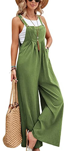 SotRong Salopette da donna UK a gamba larga tuta con tasca vestibilità ampia tute estive boho pagliaccetto senza maniche con spalline, Verde, XL