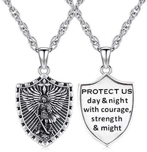 Erzengel Michael Anhänger Halskette Sterling Silber 925 Saint Michael Kette Herren Damen Medaillen Erzengel St Michael Christliche Erzengel Anhänger Religiöser Schmuck für Männer Frauen