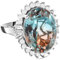 SHOP LC 14,79 ct Oval Aqua Terra Costa Quarz Drilling und Zirkon Halo Ring in Gold plattiert 925 Sterling Silber, Größe 18