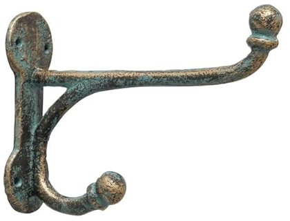 RiloStore Garderobenhaken - antikgold farben - Gusseisen 15x10x4cm Doppelhaken Eisen Wandhaken Kleiderhaken Vintage Nostalgie Garten Outdoor Haken Metallhaken Gaderobenhaken antik gold farben