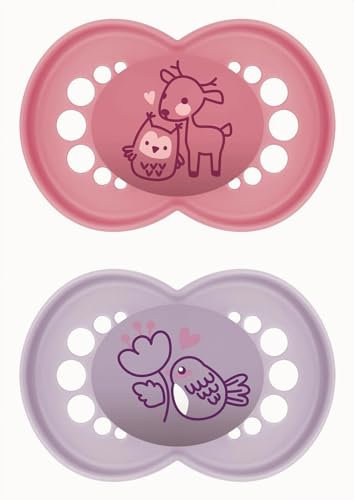 MAM Schnuller aus Naturkautschuk, ab 16 Monaten, mit symmetrischem Sauger, flach und flexibel, mit selbststerilisierender Box, mattes Rosa, 2 Stück