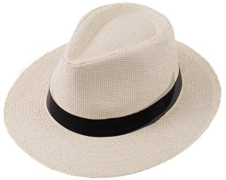 Chapeaux de soleil d'été pour homme - Chapeau panama en paille à large bord - Chapeau Fedora pliable de voyage pliable