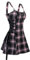 MENGQING Robe à lacets à carreaux avec demi-fermeture éclair punk à sangles à boucle A-Line Robes pour femmes - Rose clair 9801, L