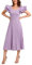 VERWIN Short Sleeve Square Neck Women's Maxi Dress Casual Ruffle Sleeve Prom Dress Pleated Stretchy Dress M Purple