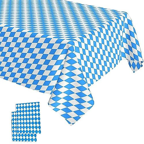 2 Stück Oktoberfest Tischdecke 137 x 274cm Blau Weiß Bayern Raute Oktoberfest Party-Tischdecke Kunststoff-Wasserfest-Tischdecke für Oktoberfest Deutsche Party Geburtstag Party Dekorationen