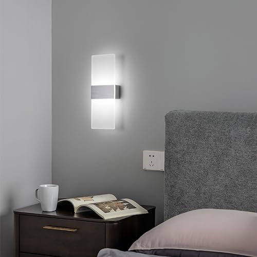 Sxtiger Moderne LED Wandleuchte Im Innenbereich, 10W Mattierte Acryl Wandleuchte, FüR Wohnzimmer Schlafzimmer Flur Treppenbeleuchtung, Weißes Licht 6000K (Sliver)