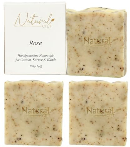 3x Natural Cilt Rosen Seife - 100% Naturseife - ohne bedenkliche Inhaltsstoffe - Zertifiziert - Handgemacht - Duschseife für alle Hauttypen - Duschgel - Naturkostmetik
