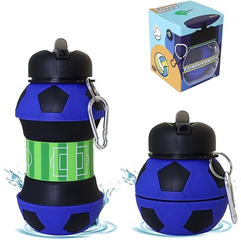 CODiLLO Borraccia, Borraccia Bambini, Borraccia ragazzi, Borraccia pieghevole, Borraccia silicone, Borraccia senza BPA, Borraccia bambino, Idea regalo (550 ML, Nero Azzurro)