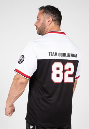 Gorilla Wear Trenton Football Jersey – V-Ausschnitt Football Bodybuilding Jersey Polyester (DE/NL/SE/PL, Alphanumerisch, XL, Regular, Regular, Schwarz/Weiß)