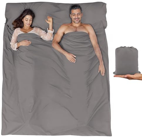 BREENHILL Sleeping Bag Liner, Travel Sheet for Camping, Hostels & Hotels | Available in single and double sizes with an integrated pillow sleeve for camping, backpacking, hostels, hotels and travel