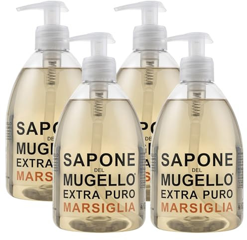Sapone Extra Puro,MARSIGLIA, Per Mani, Viso e Corpo, Con Estratto Biologico Di Foglia Di Olivo 500ml (4 Unità)