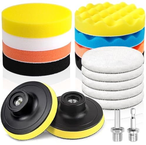 Qeuufieu 150mm Polierschwämme Pads, 17 Stück Polierset, Polieraufsatz Winkelschleifer Polierschwamm Polierhaub Polierauflage für Auto Poliermaschine (150mm-17er Set)