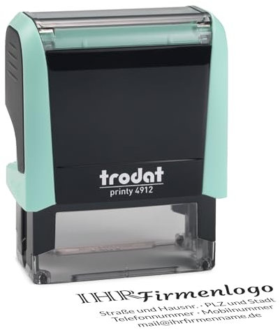 Trodat Personalisierter Stempel mit Logo und Text – Selbstfärbender Printy Pastell 4912 Mint inklusive Grafik und Wunschtext, Abdruck 47 x 18 mm