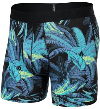 SAXX Underwear Co. Men's Underwear with Pouch Droptemp Cooling Cotton Boxer Brief Fly, Tropical Jungle-blue, M