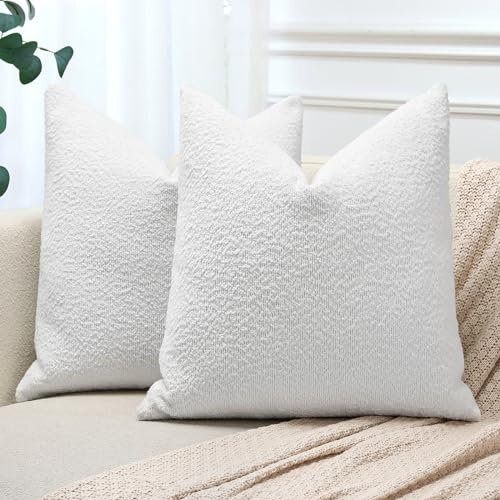JOTOM 2er Set Boucle Kissenbezüge, Dekorative Weich Einfarbig Wurf Kissenbezug Moderne Kissenhüllen Sofakissen Dekokissen Zierkissenbezug für Wohnzimmer Schlafzimmer Deko (45x45cm, Elfenbeinweiß)