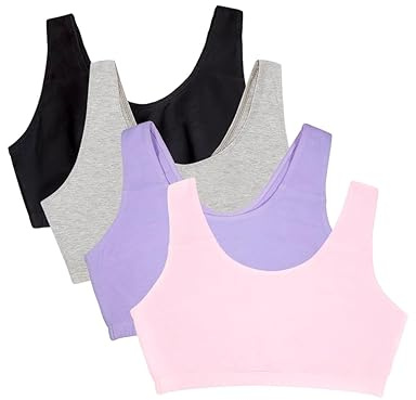 Fruit of the Loom Womens Built Up Tank Style Sports Bra Value Pack, Kitty Pink/Hyacinth/Grey Heather/Black Hue, 38