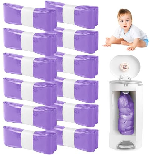 JOLIGAEA 12 Stück Windeleimer Nachfüllfolie, 4,5M Geruchsdicht Nachfüllkassetten für Genie, Tommee Tippee Sangenic Tec, Hellviolett