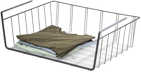 eluno Cesta grande para armario, cesta colgante con estante y protección contra arañazos, organizador grande para espacio de almacenamiento adicional, adecuado para armarios (gris)
