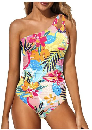 Costume da Bagno Intero da Donna Monospalla per Donna, Costumi da Bagno A Copertura Totale Costumi Modellanti Costume Intero Imbottito Removibile Costume Intero da Bagno Donna con Una (Sky Blue, XL)