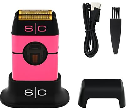 Stylecraft Instinct Rasoir Électrique Hommes Barbe et Cheveux, Rasoir Barbe Électrique Sans Fil, Autonomie de 150 Min, Rasoir de Poche, Câble USB de Type C,Corps en Métal (Rose)