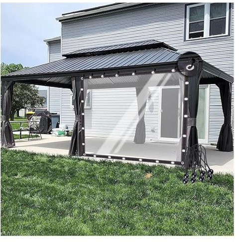 Pergola-Seitenteile, transparenter Vorhang, wasserdichte Seitenteile mit Ösen, 0,12 mm, Außenvorhang für Garten, Terrasse, Pavillon, anpassbar (transparent, 10 x 13 Fuß/3 x 4 m)