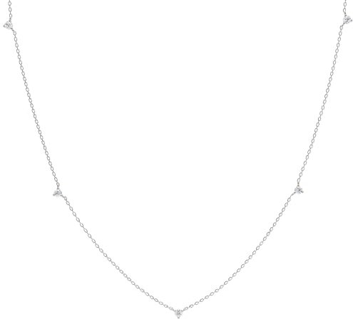 Ethos Jewelry 585 Echtgold Weißgold-Halskette mit Diamanten – Handgefertigte, minimalistische Kette mit funkelnden Diamanten, verstellbarer Länge, ideal für Damen