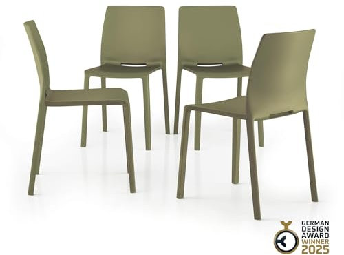MOBILI FIVER, Pack de 4 sillas Emma Color Verde Oliva, Polipropileno y Fibra de Vidrio, Sillas Modernas Bares y Restaurantes, Cocina, Jardín, Salon, Made In Italy