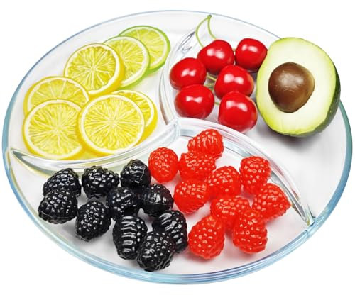 LERIYUFS Glass Divided Plates, 10in Portion Control Plates for Adults, Round Glass Sectioned Plate
