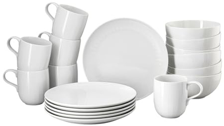 Rosenthal Joyn, weiss, 18 -tlg. Porzellanset, Teller, Schalen, Becher mit Henkel, 0,42 L, leichter und natürlicher Look, moderne u. urbane Note, Spülmaschinen- & Mikrowellenfest