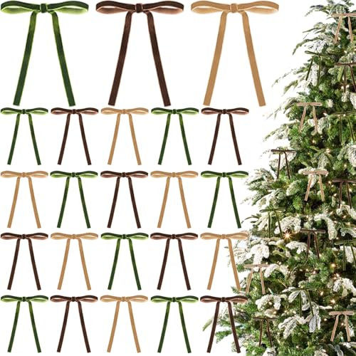 24 Stück Weihnachts-Samtkranz, Schleife, Vintage-Samt, Weihnachtsschmuck, 11,9 x 17,8 cm, Samtband, rustikales Handwerk, Geschenkschleifen für Girlande, Kränze, Heimdekoration, für drinnen und draußen