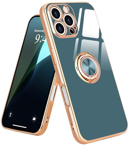 Urarssa Magnetic for iPhone 16 Pro Case with Ring Holder Kickstand, Grey | 360 Degree with Rotation Magnet Car Mount Holder Slim Soft Silicone TPU Bumper Electroplated Edge Shockproof Phone Cover